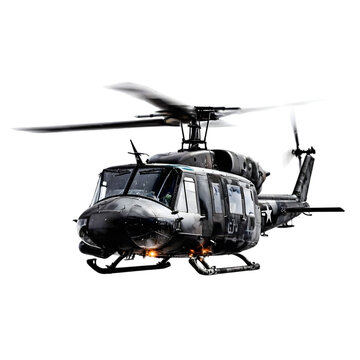 Black UH-1 Iroquois helicopter in flight