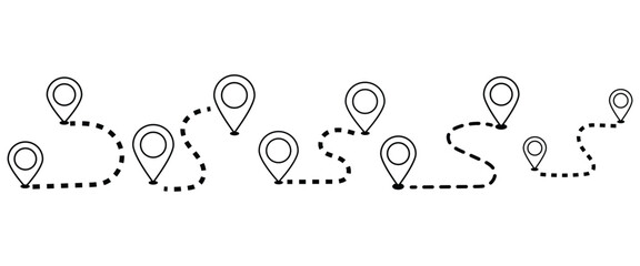 “Map Pin Location Icons Set with Route Path and Navigation Markers – Modern Place Address and Destination Pointer Symbol”
