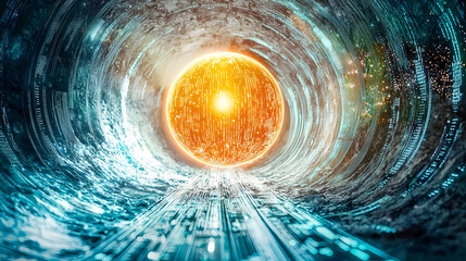 Abstract Futuristic Tunnel With Glowing Sphere