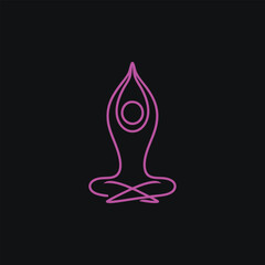 Fototapeta premium Minimalistic yoga pose outline in purple on a black background, symbolizing tranquility and mindfulness for wellness themes