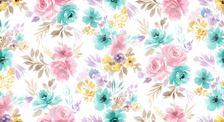Obraz premium Seamless Floral Pattern Illustration for Women’s Dress Fabric Design, Elegant Fashion Textile Print with Colorful Flowers and Decorative Motifs for Clothing and Apparel