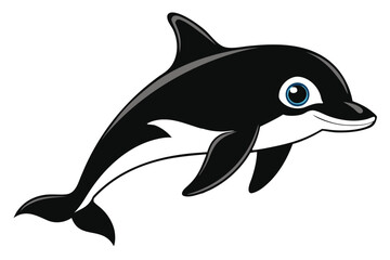 Cute black and white orca with bright blue eye swims happily