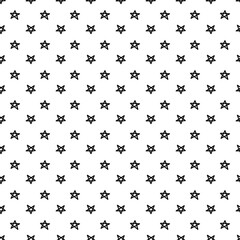 Pattern doodle mini five-pointed stars. Star with one line. Black line on white. Seamless texture. Cute children's drawing. Shape, symbol repeating in rotation. Minimalist linear style