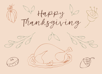 Simple doodle autumn thanksgiving harvest design. Greeting thanksgiving card
