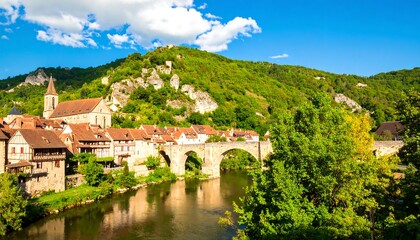 Fototapeta premium Picturesque European village by a river