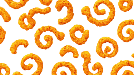 Top view of Cheetos snacks arranged in a fun pattern on transparent background
