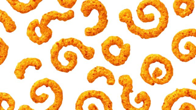 Top view of Cheetos snacks arranged in a fun pattern on transparent background