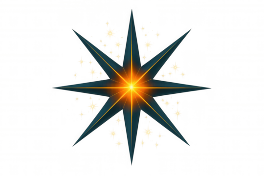 Glowing eight-pointed star with sparkles on transparent background, ideal for christmas, holiday, or celebration designs - Powered by Adobe