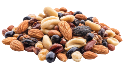 Trail mix closeup on transparent background