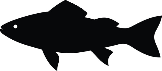 Black silhouette fish is swimming toward the right side