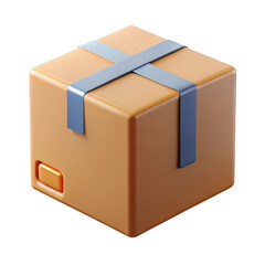 Obraz premium 3d cardboard shipping box with blue tape isolated on transparent background