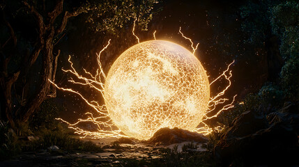 Glowing Sphere In Dark Forest