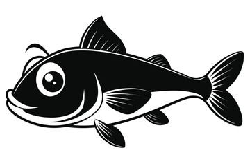 Cartoon black and white fish illustration on white background