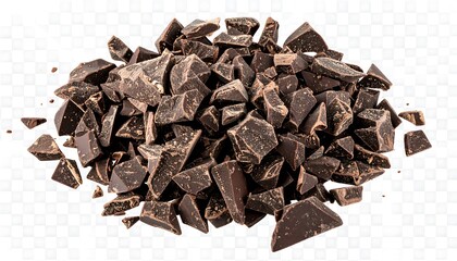 Pile of broken dark chocolate pieces
