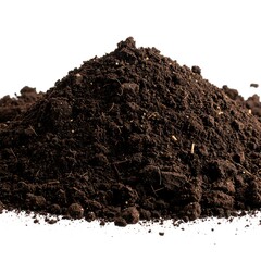 Pile of dark brown soil against white background (1)
