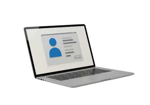 Isolated laptop showcasing user profile webpage for online services, customer data