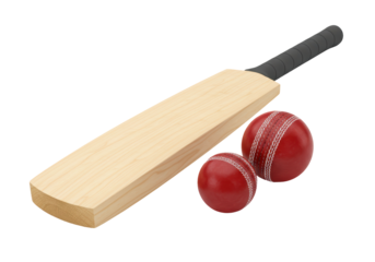 Isolated cricket bat and ball for playing traditional cricket game, equipment, match, sport