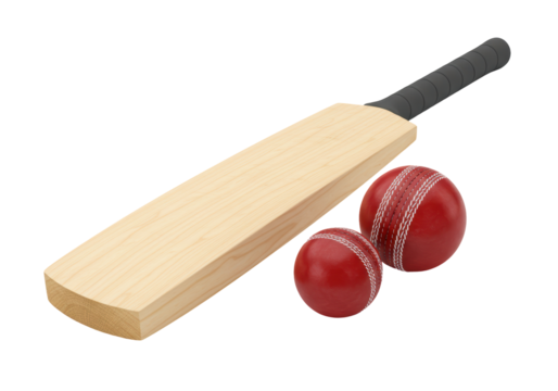 Isolated cricket bat and ball for playing traditional cricket game, equipment, match, sport