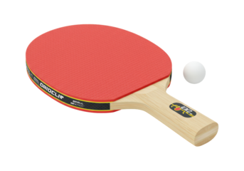 Isolated table tennis racket and ball for playing game, leisure activity, recreation, sport