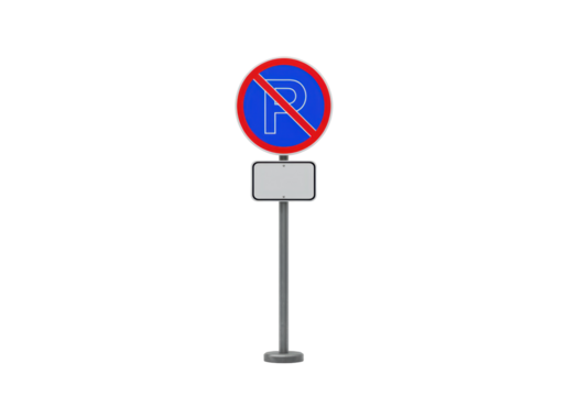 Isolated no parking sign, road safety information for drivers, road rules regulations