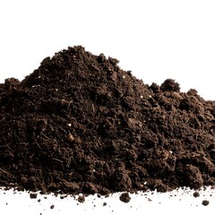Pile of dark brown soil against white background