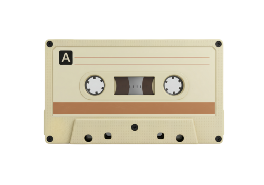 Isolated beige audio tape cassette vintage technology for record or playbacks