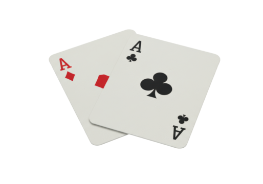 Isolated two aces playing cards combination good hand for playing poker or blackjack game