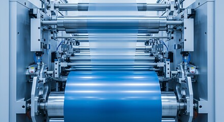 Industrial Manufacturing Machine with Metal Rollers in Modern Factory Setting