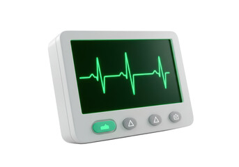 Isolated heart monitor displaying normal heartbeat with bright green neon on medical equipment