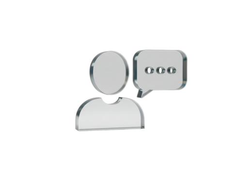 Isolated user with speech bubble in clear glass, digital communication concept