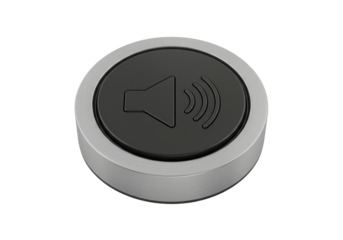 Isolated modern volume control button with metal ring and audio speaker symbol concept