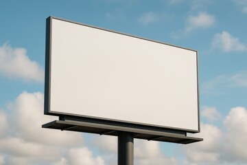 Fototapeta premium Blank billboard mockup with clean white display against blue sky and clouds for outdoor advertisement or creative branding presentation concept. Ai generative