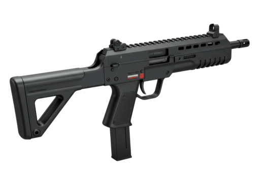 Isolated Heckler & Koch MP7 submachine gun, personal defense weapon, lightweight, modern firearm