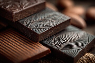Dark chocolate bars stacked, close-up