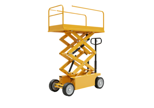 Isolated elevating work platform, scissor lift with guardrail, construction transport machine
