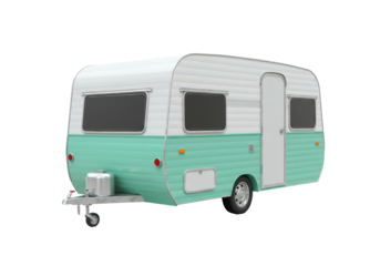 Isolated Retro Trailer for Summer Vacation, Recreational Vehicle, Caravan, Transportation