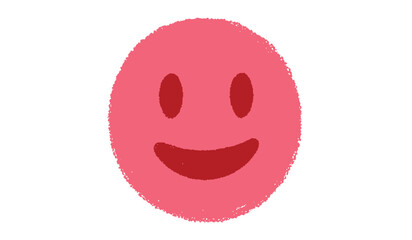 A simple hand drawn pink oval with a cheerful smiley face isolated on white background