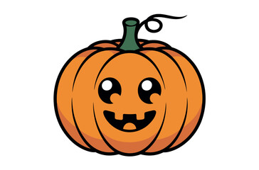 Cute Cartoon Halloween Pumpkin with Autumnal Leaves