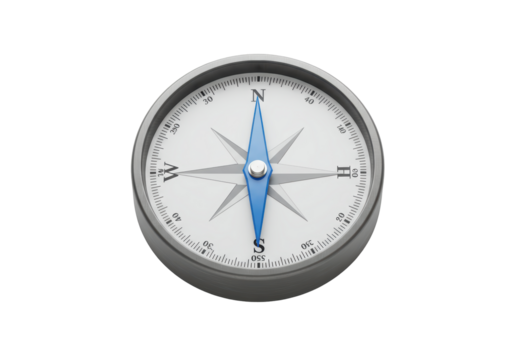 Isolated Compass facing North for Navigation and Direction Guidance in Exploration and Travel