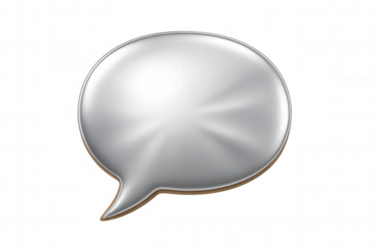 Silver speech bubble gleaming, representing digital communication and messaging in transparent graphic design