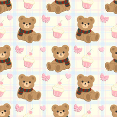 Obraz premium seamless pattern with bear and cupcake, fabric pattern, gift wrapping paper, notebook cover, phone case pattern 