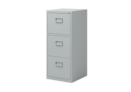 Isolated Metal Filing Cabinet with Three Drawers in Business Office or Home Workplace - Powered by Adobe
