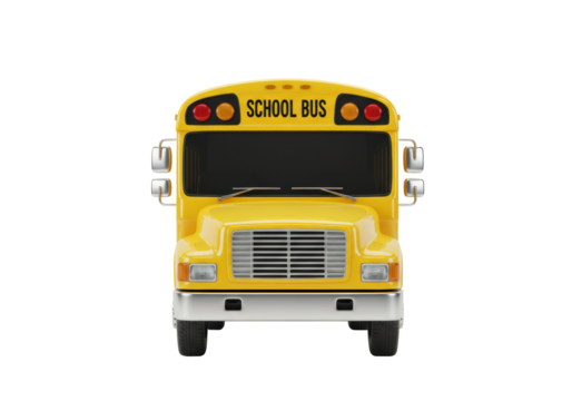 Isolated Yellow School Bus Front View, Modern, 3D Illustration, Educational, Student Transport