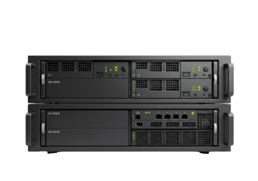 Isolated professional black server hardware unit with ethernet ports for networking systems