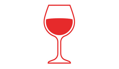 A simple line drawing illustration of a wine glass filled with red wine isolated on white background