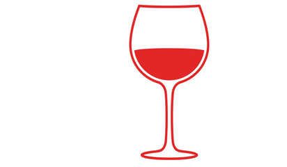 A simple line drawing illustration of a wine glass filled with red wine isolated on white background