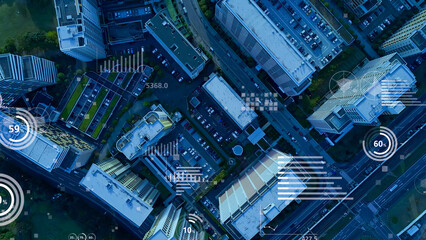 City aerial view and statistical data concept