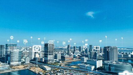 都市空撮と通信ネットワークのコンセプト