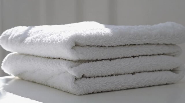 Pile of Freshly Laundered Bright White Bath Towels