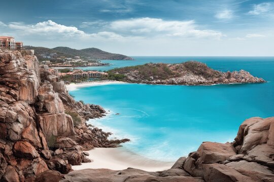 Coastal paradise view from a rocky cliff